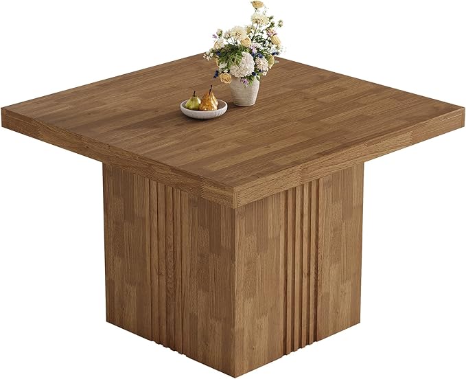 Tribesigns 39-Inch Square Dining Table for 4, Farmhouse Kitchen Dinner Table with Fluted Pedestal Base for Dining Room, Kitchen, Living Room, Apartments, Small Space, Easy to Assemble, Brown