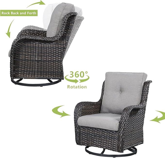 HUMMUH Patio Furniture 6 Pieces Outdoor Furniture Set Wicker Outdoor Sectional Sofa with Swivel Rocking Chairs,Patio Ottomans,Patio Coffee Table