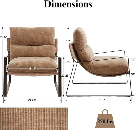 Mid-Century Accent Chair, Comfy Chenille Fabric Side Chair with Armrest, Upholstered Leisure Chair with Bronze Metal Frame for Living Room Reception Room, 1PC, Khaki
