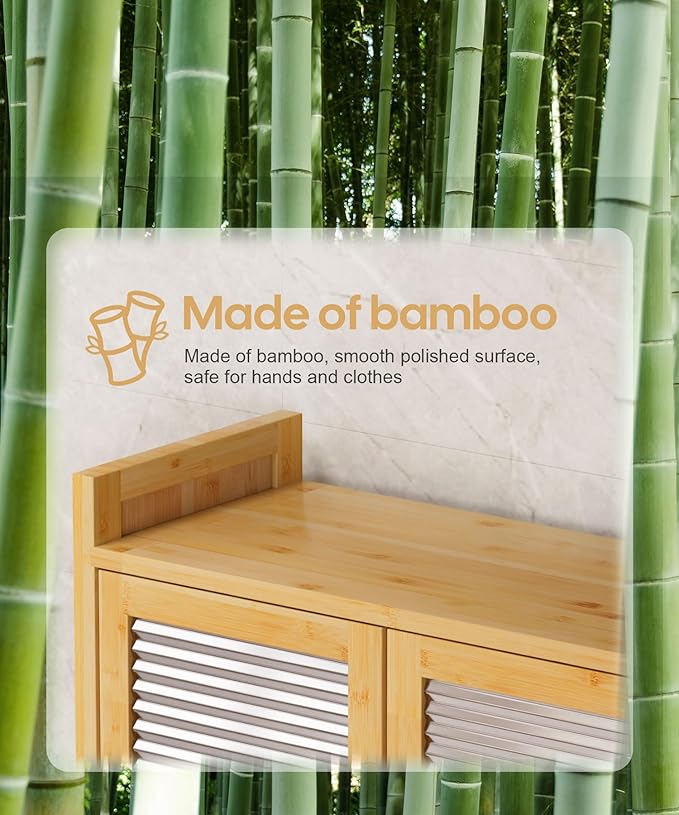 Over The Toilet Storage Cabinet: Bathroom Organizer Shelf with 1 Drawer and 2 Doors - Bamboo Saver Space Freestanding Rack for Restroom