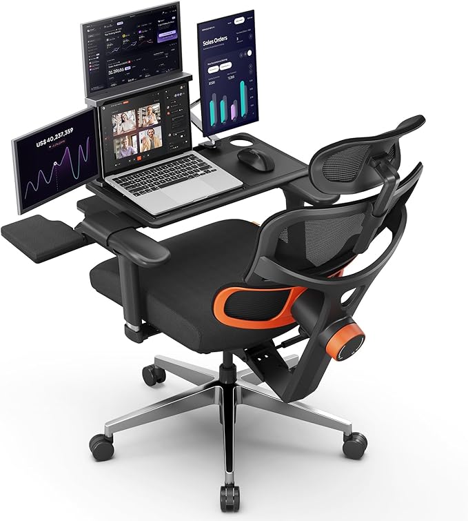 Newtral Ergonomic Office Chair with Fully Adaptive Lumbar Support, 136°Tilt Function, Computer Desk Chair with Soft 4D Armrest, Adjustable Headrest (Supreme with Laptop Tray, Black)