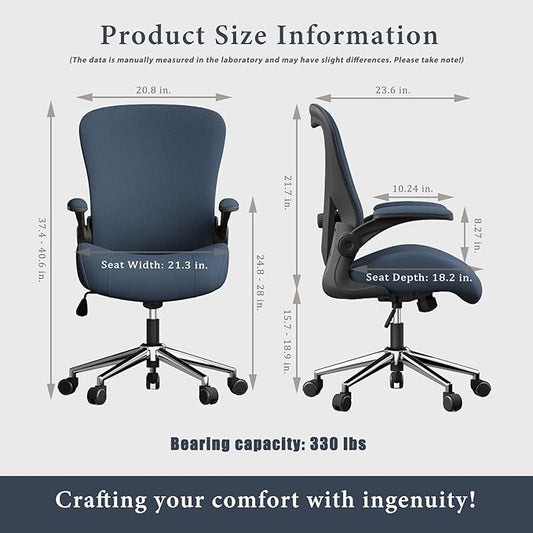 Blue Ergonomic Office Desk Chair, Soft Fabric Thickened Curved seat Cushion with Adjustable Lumbar Support, Perfect Blend of Comfort and Good Looks, Ideal Chair for Home or Office, Navy Blue