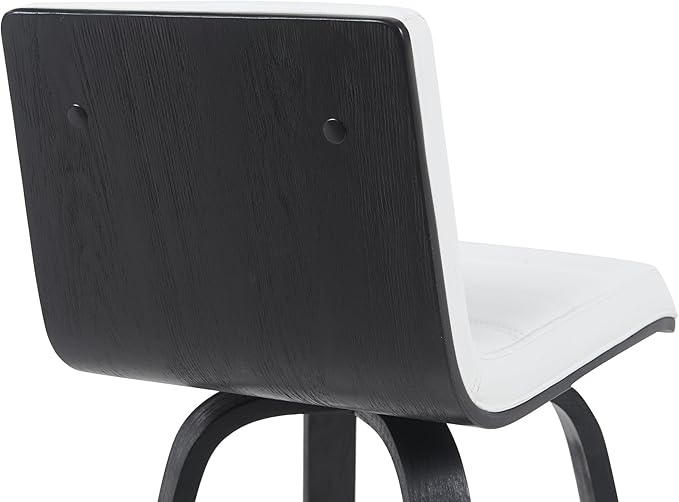 Vienna Modern Swivel Bar Height Stool with Snow White Faux Leather Seat and Black Brushed Wood Frame Set of 3