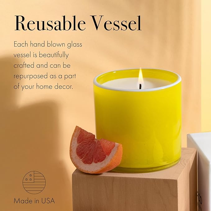 LAFCO New York Classic Candle, White Grapefruit - 6.5 oz - 50-Hour Burn Time - Reusable, Hand Blown Glass Vessel - Made in The USA