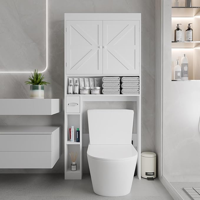 Over-The-Toilet Storage Cabinet with 2 Doors,Home Space-Saving Toilet Rack, Farmhouse Style for Bathroom, Restroom, Laundry