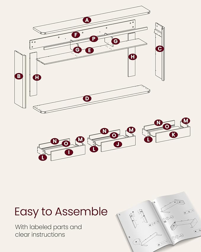 VASAGLE Console Table, 63 Inches Sofa Table, Narrow Entryway Table, Entry Table with 3 Drawers, Bottom Shelf, Metal Corners, for Living Room, Bedroom, Farmhouse Style, Rustic White ULNT146W73