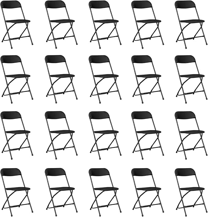 20 Pack Black Plastic Folding Chairs, Portable Party Chairs, Stackable Commercial Seats with Steel Frame for Home Office Wedding Party Indoor Outdoor Events Chairs, 350lbs Capacity