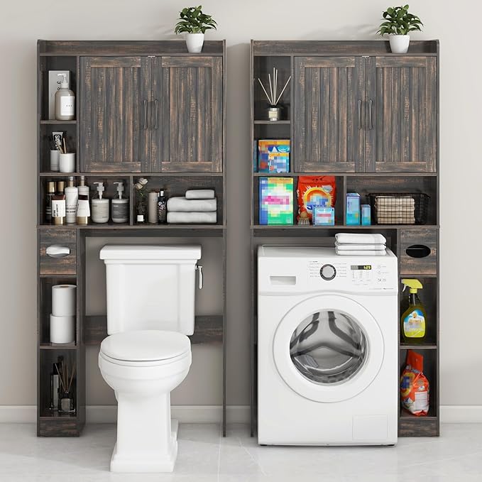 Vabches Over The Toilet Storage Cabinet, Farmhouse Storage Cabinet Over Toilet with Barn Door,Home Space-Saving Toilet Rack, for Bathroom, Restroom, Laundry