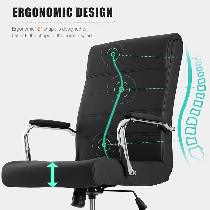 Office Desk Chair,Modern Leather Conference Room Chairs,High Back Ergonomic Home ofiice Chair,Adjustable Height Swivel Executive Computer Chair with Padded Seat and Armrest