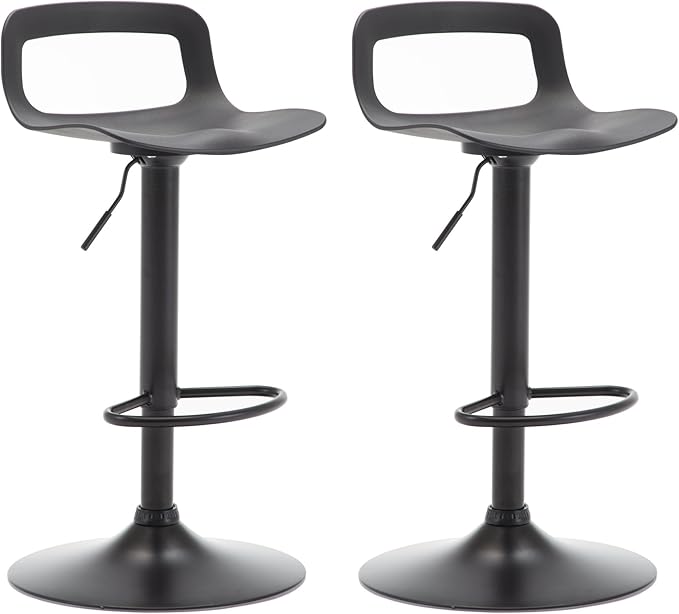 NOBPEINT Contemporary Chrome Air Lift Adjustable Swivel Bar Stool, Set of 2, Black