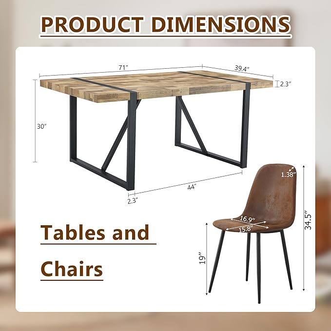 9 Piece Dining Table Set,Dining Room Table Set for 8,71'' Kitchen Table and PU Leather Chairs Set of 8,8 Chair Dining Table Set for Kitchen Dining Room