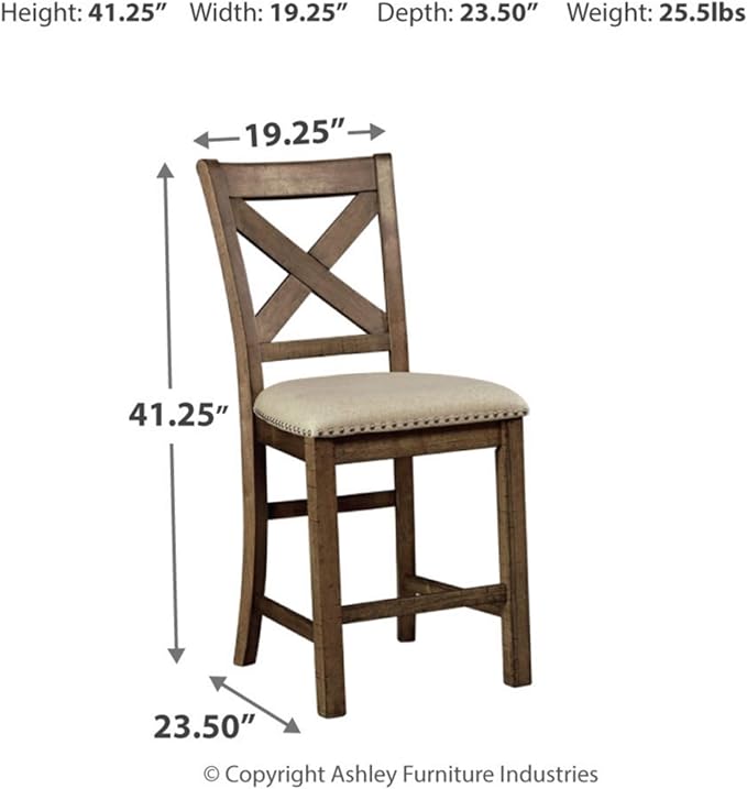 Signature Design by Ashley Moriville Rustic Farmhouse 24.5" Upholstered Barstool, 2 Count, Beige & Brown