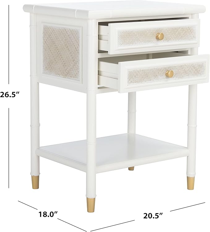 Safavieh Home Collection Ahab White/Gold 2-Drawer 1-Shelf Accent Table (Fully Assembled) ACC6606B
