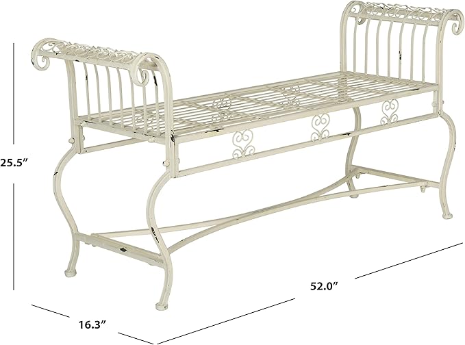 SAFAVIEH Outdoor Collection Brielle Antique White Bench