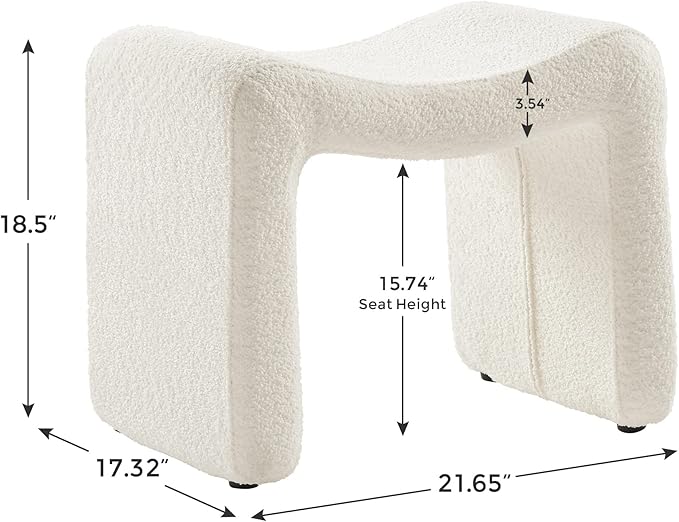 Modern Boucle Ottoman, Vanity Stool Chair, Foot Stool with Wooden Legs Sofa Bench Footstool Extra Seat for Vanity, Makeup Room, Living Room, Entryway, Set 2, White