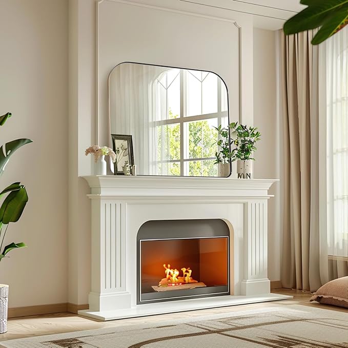 ANDY STAR Chrome Arched Mantel Large Wall Mirror, 30x36 Polished Nickel Stainless Steel Framed Arch Mirror Wall-Mounted for Wall Decor Living Room, Bathroom, Bedroom, Entryway & Fireplace Mantel