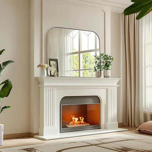 ANDY STAR Chrome Arched Mantel Large Wall Mirror, 30x36 Polished Nickel Stainless Steel Framed Arch Mirror Wall-Mounted for Wall Decor Living Room, Bathroom, Bedroom, Entryway & Fireplace Mantel