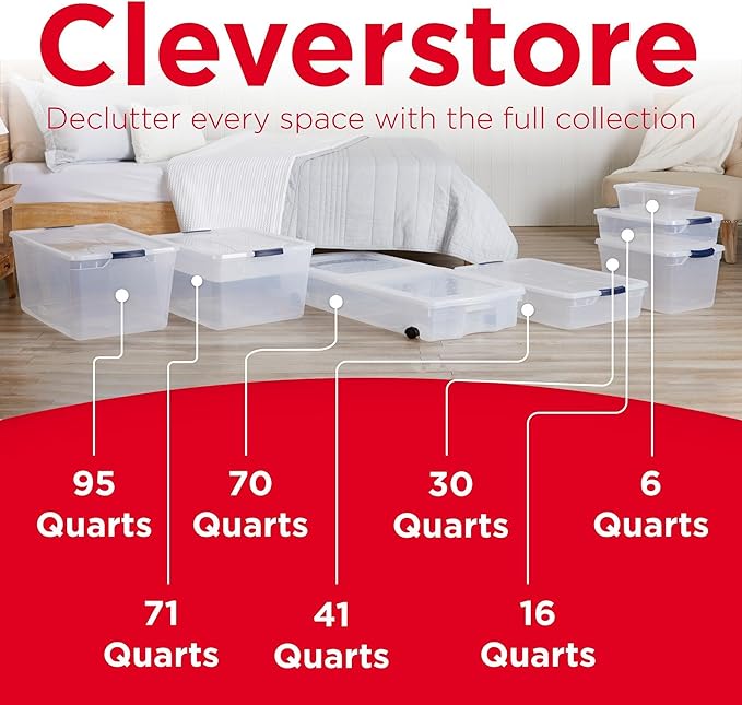 Rubbermaid Cleverstore 71 Qt Clear Storage Bins with Lids, 4-Pack, Stackable, BPA-Free, Made in USA