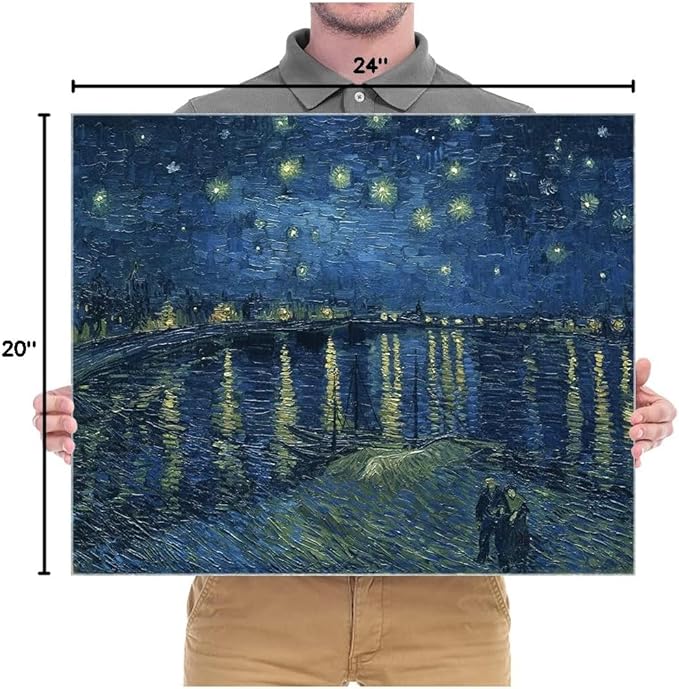 Wieco Art Starry Night Over the Rhone by Van Gogh Classic Oil Paintings Reproduction Modern Seascape Giclee Canvas Prints Artwork on Canvas Wall Art Ready to Hang for Living Room Home Decorations