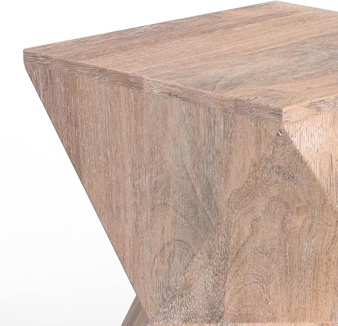 SIMPLIHOME Sutton 14-inch Wide Solid Mango End Table in Cerused Natural with Square Geometric Design for Living Room, Assembled