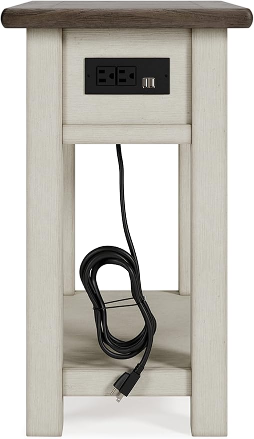 Signature Design by Ashley Bolanburg | Farmhouse Chair-Side End Table – USB Charging Ports, Drawer, Two-Tone Light Brown & Whitewash