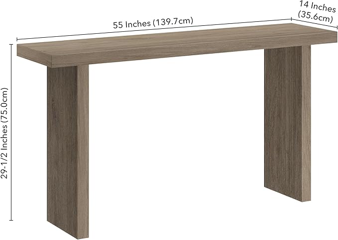 Henn&Hart 55'' Wooden Rectangular Fluted Console Table Entryway Table, Sofa Table for Entryway, Living Room, Couch, Hallway, or Office, Antiqued Gray Oak