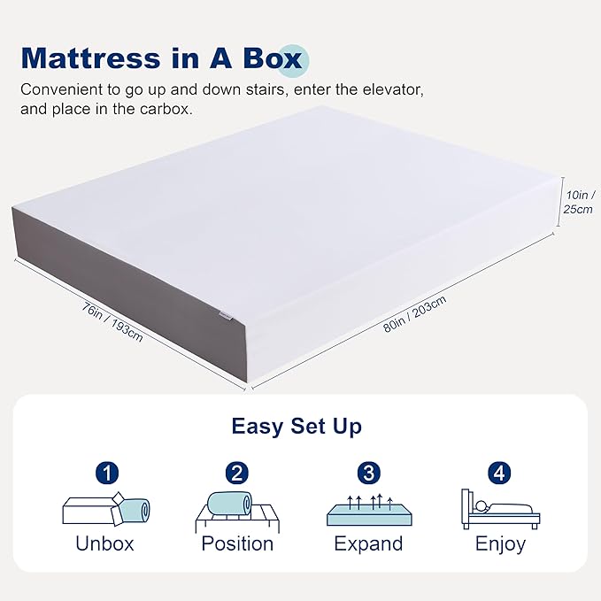 Amazon Basics Memory Foam Mattress, Medium Firm, 10 Inch, King, White/Grey