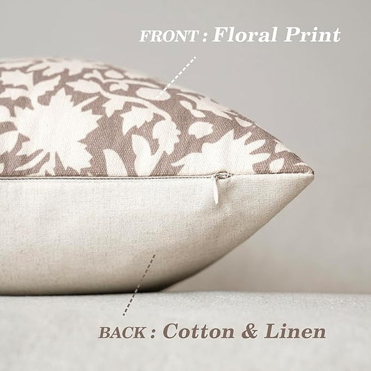 Foindtower Set of 2 Decorative Neutral Floral Lumbar Throw Pillow Covers Accent Farmhouse Cushion Covers Boho Vintage Pillowcase for Couch Sofa Bedroom Living Room Home Decor,12×20 Inch,Tan