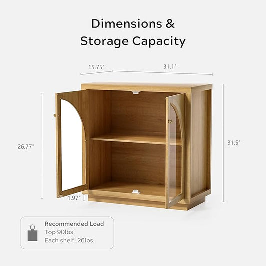 Sideboard Buffet Cabinet Set of 2, Storage Cabinet with Adjustable Shelf Modular Accent Display Case with Acrylic Doors Console Table for Living Room Kitchen Entryway, Natural Oak