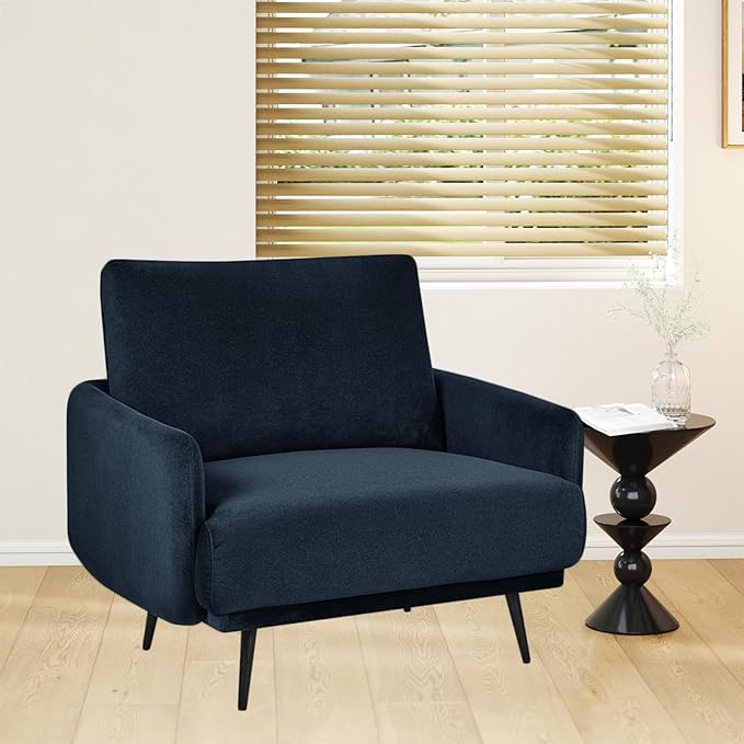 Oversized Accent Chair for Living Room Chairs Reading Arm Chair Comfy Modern Single Sofa Side Chairs with Metal Legs & Soft Cushion for Bedroom, Waiting Room (Velvet Navy Blue, Set of 1)