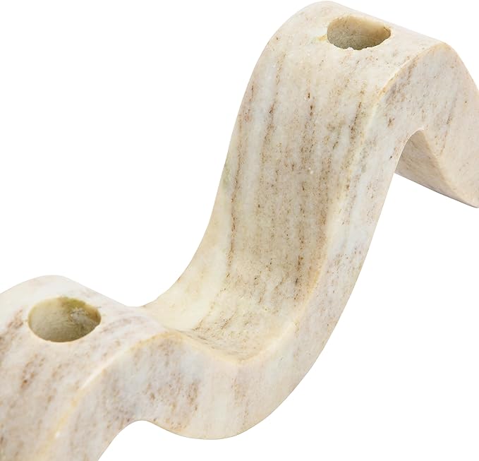Bloomingville Marble Wave Double Taper Candle Holder, Beige