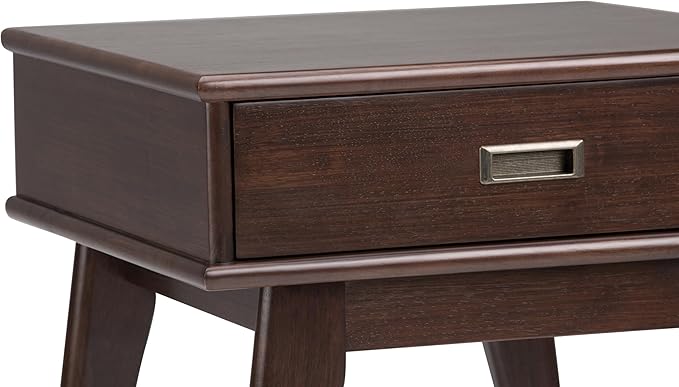 SIMPLIHOME Draper SOLID HARDWOOD 22 inch Wide Rectangle Mid Century Modern End Table in Medium Auburn Brown for the Living Room and Bedroom