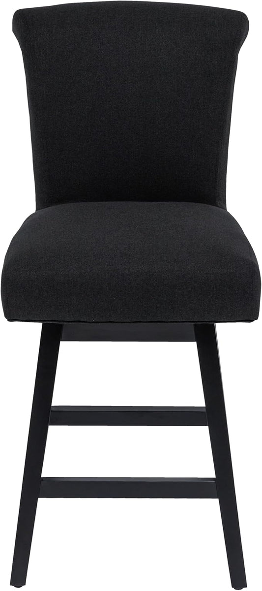 Bar Stool, 26 Inch Upholstered Barstools with 15.7" High Back and Footrest, Swivel Counter Height Barstools for Kitchen Island Home Bar Performance Fabric Black