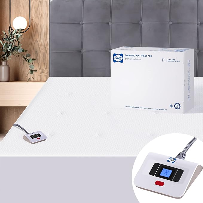 Sealy Heated Mattress Pad Full Size 54x75 Inch, Zone Heating Electric Bed Warmer with Deep Pocket, 10 Heat Setting Controller & 1-12 Hours Auto Shut Off, Knitted Breathable Heated Mattress Cover