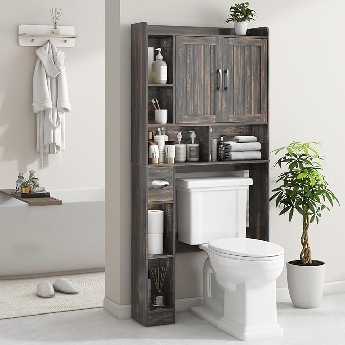 Vabches Over The Toilet Storage Cabinet, Farmhouse Storage Cabinet Over Toilet with Barn Door,Home Space-Saving Toilet Rack, for Bathroom, Restroom, Laundry