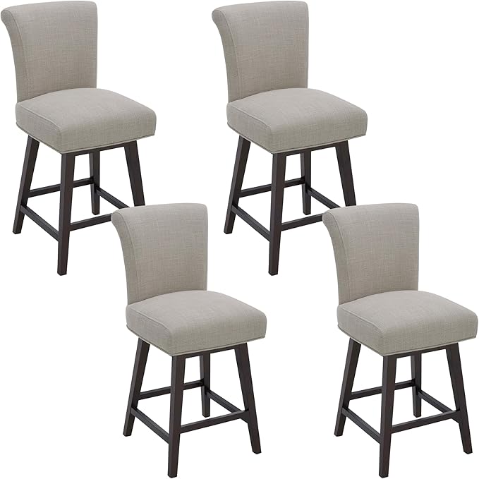 CHITA 26 Inch Counter Height Swivel Bar Stools Set of 4, FSC Certified Modern Fabric Swivel Barstool Chair with Back, Flax Beige