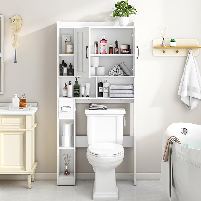 Over The Toilet Storage Cabinet, Farmhouse Storage Cabinet Over Toilet with Barn Door,Home Space-Saving Toilet Rack, for Bathroom, Restroom, Laundry