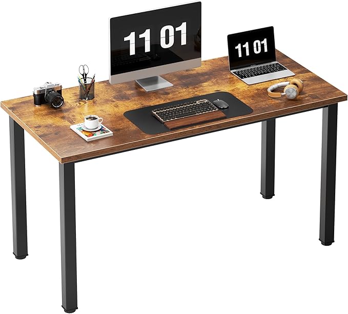 Need Computer Desk, 47 inch Home Office Desk, Modern Simple Style Home Office Gaming Desk, Basic Writing Table for Study Student, Black Metal Frame, Rustic Brown