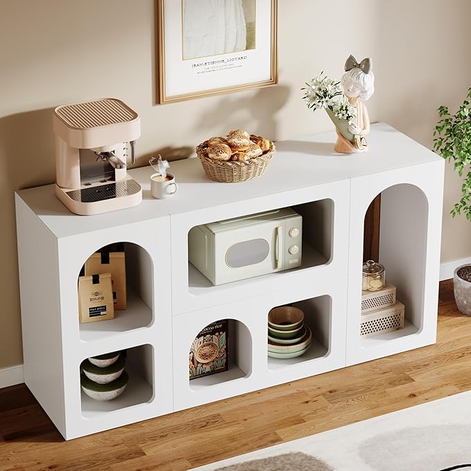 Tribesigns 59" White Console Table, Modern Entryway Table, Wooden Storage Organizer Entrance Table with 6 Compartments, Long Sofa Table, Behind Couch Table with Storage for Living Room, Hallway, Foyer