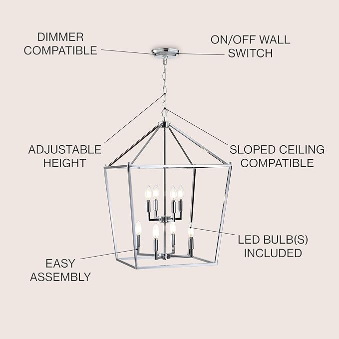 JONATHAN Y JYL7438C Pagoda Lantern Dimmable Adjustable Metal LED Pendant Classic Traditional Farmhouse Dining Room Living Room Kitchen Foyer Bedroom Hallway, 20 in, Chrome