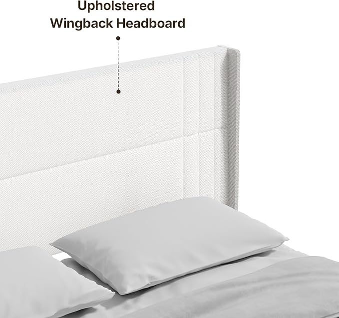 Gizoon King Bed Frame with Wingback Headboard, Upholstered Platform Bed with Modern Geometric Headboard, Wooden Slats, Noise-Free, No Box Spring Needed