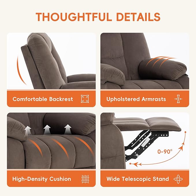 Power Swivel Rocker Recliner with Massage and Heat, USB and Type-C Port, Infinite Position, Electric Glider Rocking Chairs Living Room, Soft Fabric Reclining Sofa Chair (Velvet Brown)