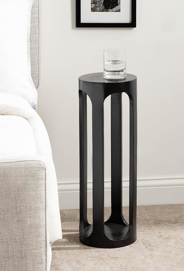 Kate and Laurel Dahl Modern Wooden Round Drink Table; 8 x 23; Black; Transitional Circle Wood Accent Pedestal Table for Living Room Plant Stand or Small Bedroom Nightstand