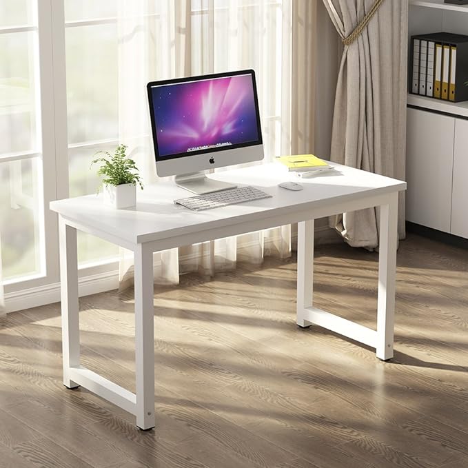 Tribesigns Modern Simple Computer Desk, 47 inch Office Desk Computer Table, Study Writing Study Desk for Home Office, White