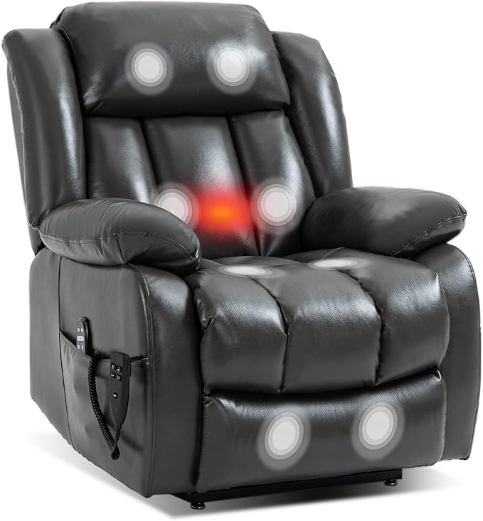Recliner Chairs for Adults, Power Lift Chair for Elderly, Oversized Bedroom Chair with Massage&Heat, Leather Nursery Glider Chair for Living Room, Sofa Chair Home Theater Seating with Lumbar Support