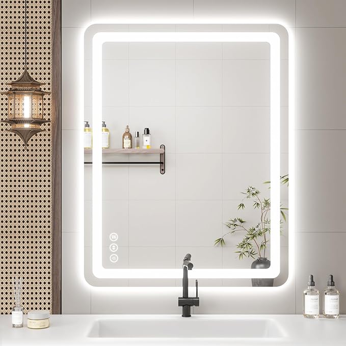 28" x 36" Led Bathroom Mirror with Lights, Anti-Fog & Tri-Color Lighting - Wall Mounted Shaving Mirror with Touch Sensor, Waterproof & Smart LED Vanity Mirror,Tempered Glass, Dimmable Smart Mirror