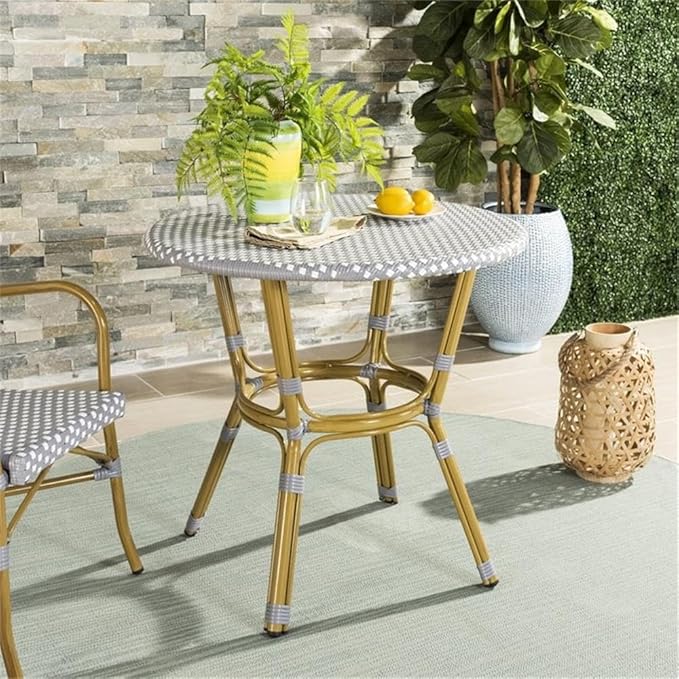 SAFAVIEH PAT4012A Outdoor Collection Sidford Navy and White Rattan Bistro Table