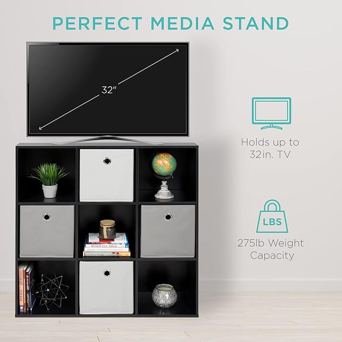Best Choice Products 9-Cube Storage Organizer, 11in Shelf Opening, Bookcase, Display Shelf, Customizable w/ 3 Removable Back Panels - Black