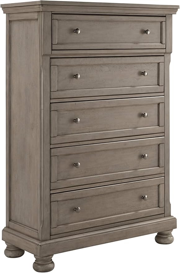 Signature Design by Ashley Lettner Traditional 5 Drawer Chest with Dovetail Construction, Light Gray