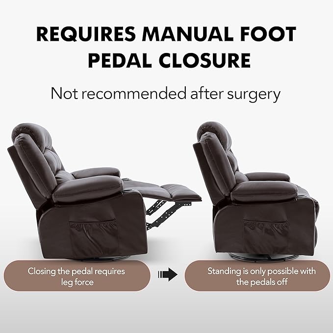 Oversized Recliner Chairs for Adults, 360° Swivel Rocking Recliner with Heat and Massage Lazy Boy Recliner,Recliner Chairs Single Sofa Seat with Cup Holders (Darkbrown, Regular)